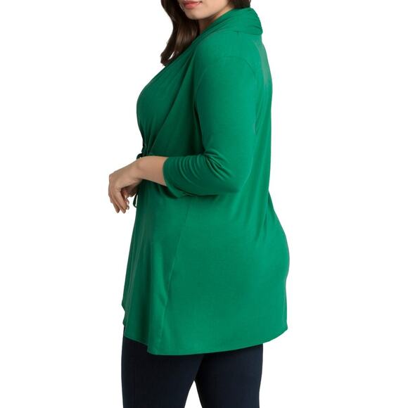 Kiyonna Top Sunset Stroll Bellini Cardigan 1X Kelly Green Tie Front Christmas - Picture 4 of 10